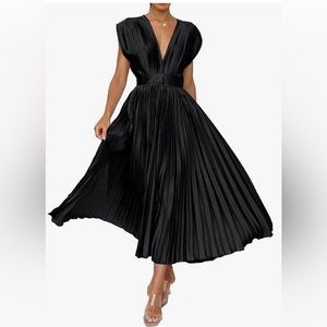 Black V neck, cap sleeve cocktail dress
